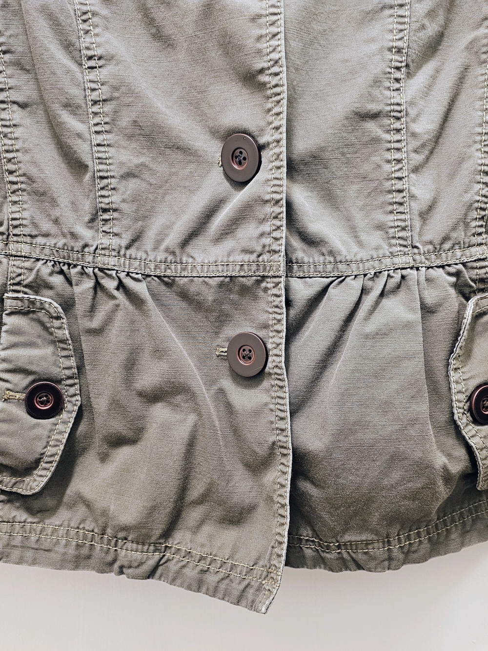 LOFT Olive Utility Jacket Peplum Waist Button Front Size L - Picture 5 of 7